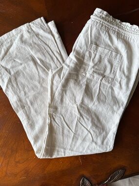 Roxy Wide-Leg Linen-Blend Pants in Off-White